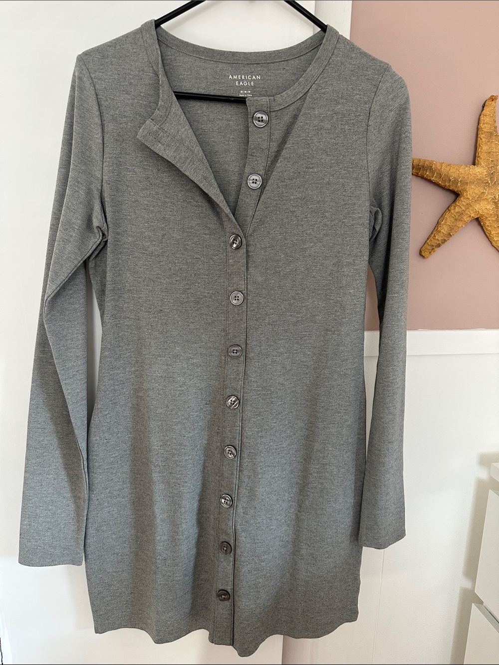 American Eagle Heather gray tunic dress, button down mini dress
